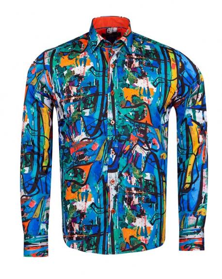 SL 6926 Men's multi color psychedelic print long sleeved shirt